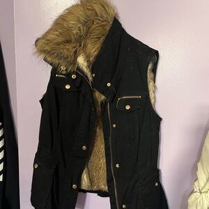 Black Vest with Faux Fur Lining